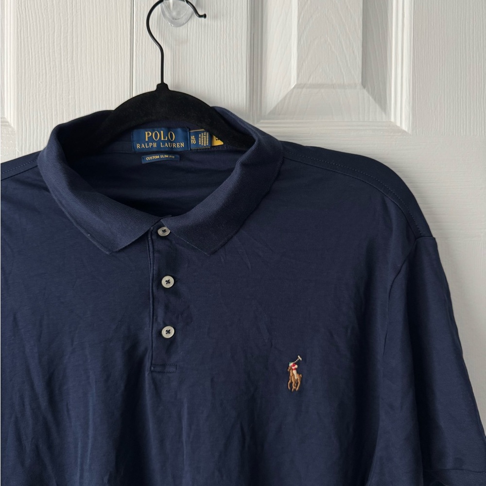 Polo Ralph Lauren Navy Blue Custom Slim Fit Polo Shirt XXL Multicolor Pony Logo